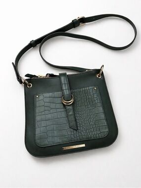 MFK Collection by Mia K Kiltienne Hunter Green Croc Embossed Crossbody Bag Vegan